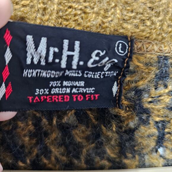 Huntingdon Mills Mohair Sweater Vintage Black Brown V-neck Women's Size Large - Picture 3 of 3